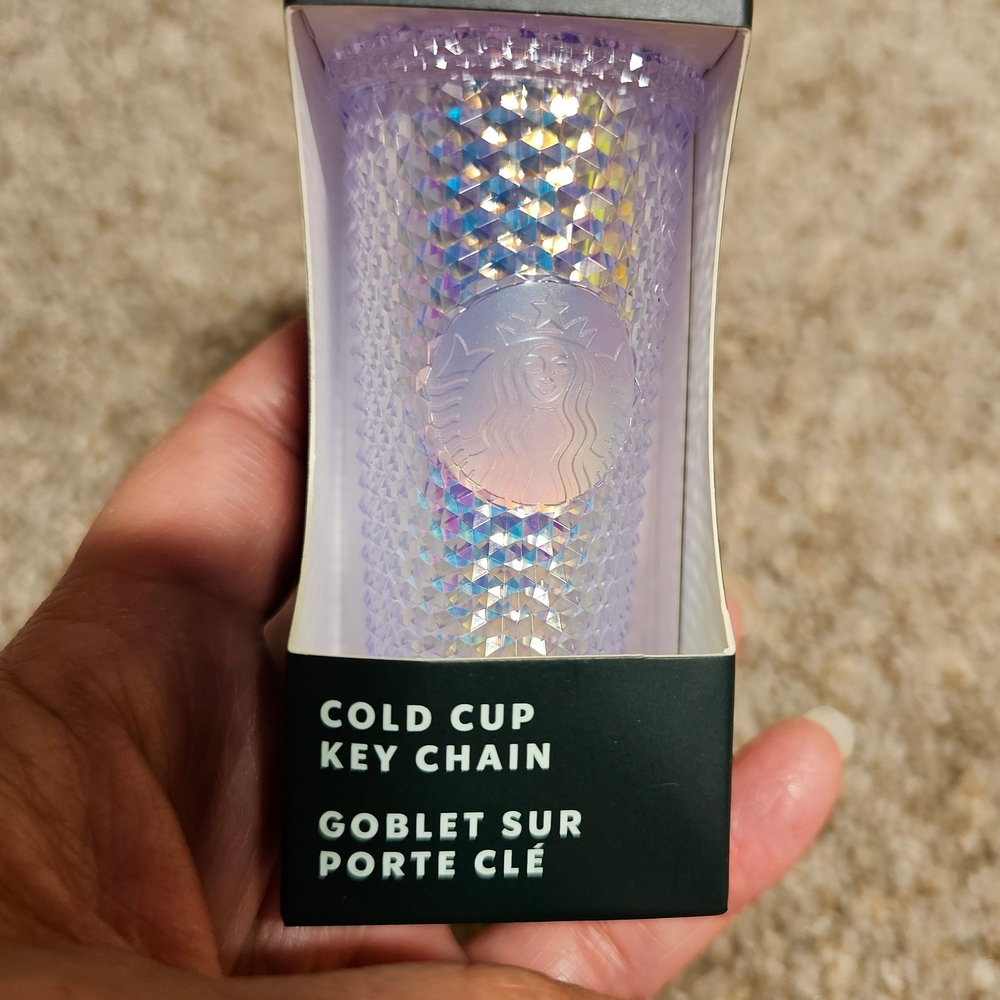 NEW Starbucks Holographic Iridescent Studded Cold Cup Key Chain